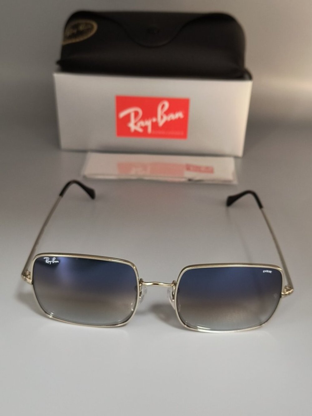 NWOT Ray-Ban RB1971 SQUARE Sunglasses Silver Frame Blue Gradient Lens 54-19